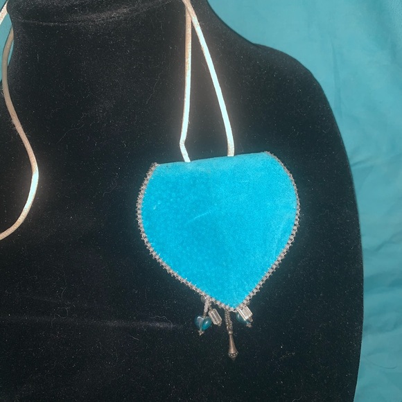 Reduced Handmade Blue Suede Beaded Medicine Bag - Picture 3 of 5